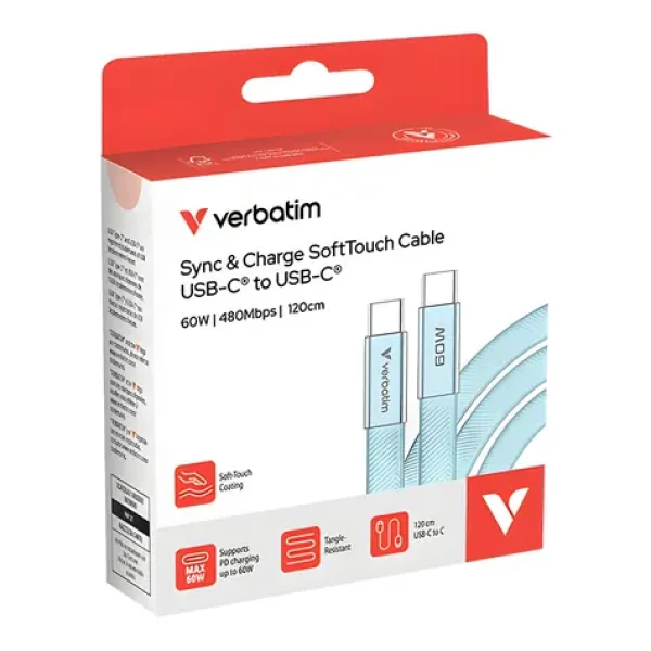 Verbatim SoftTouch 30273 modrá / USB-C kábel / 60 W PD 3.0 / 1,2 m (30273)