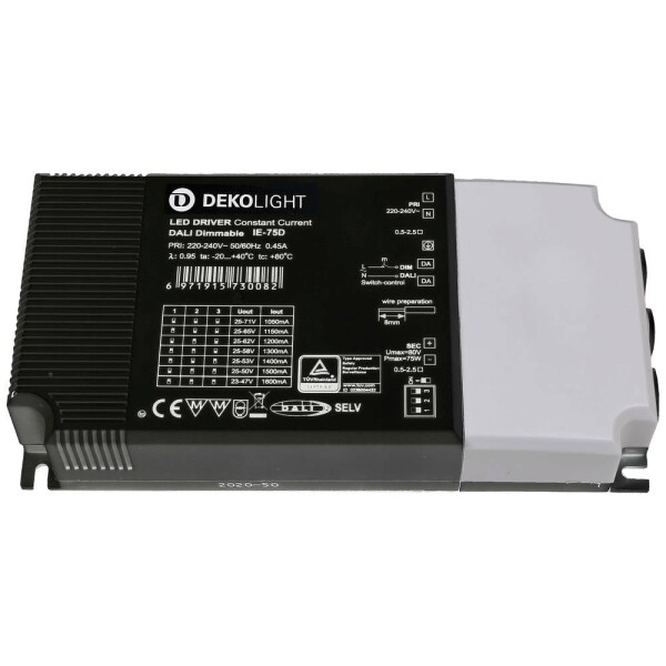 Deko Light BASIC, DIM, Multi CC, IE-75D LED driver konštantný prúd 75 W 1050 - 1600 mA 26 - 70 V stmievateľný, dali, nastaviteľný; 862194