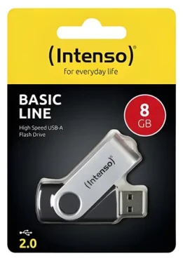 INTENSO Basic Line 8GB čierna, strieborná / Flash disk / USB 2.0 / čítanie 28 MB/s / zápis 6,5 MB/s (3503460)