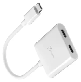 J5Create USB-C na 2x USB-C Video/PD adaptér biela / Adaptér / 4K / 240 Hz / Power Delivery (JCA164-N)