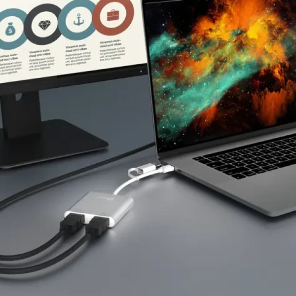 J5Create JCA365 strieborná / Adaptér / USB-C na 2x HDMI / 4K UHD / hliník (JCA365-N)