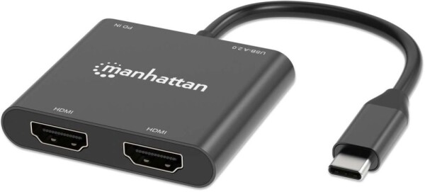 Manhattan MANHATTAN USB-C auf Dual-Monitor-Adapter zwei HDMI bis 4K60Hz USB-A 480 Mbit/s und USB Power Delivery 100W Ports Aluminium schwarz
