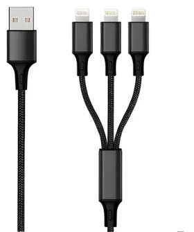 2GO čierna / Nabíjací kábel 3v1 / USB-A - USB-C / Micro-USB / Lightning / 1,5 m / nylon / 3 A (797155)