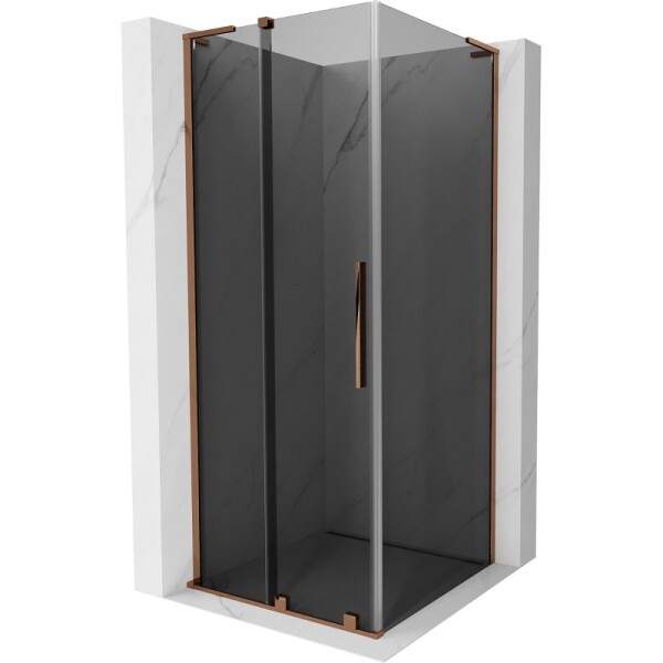 MEXEN/S - Velar L sprchovací kút, posuvné dvere 110 x 110, grafit, ružové zlato 871-110-110-43-60