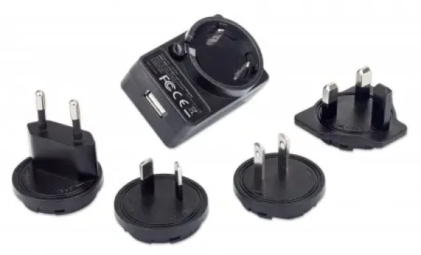 Manhattan USB nabíjačka a cestovný adaptér / Nabíjačka / EU/UK/US/AU konektory / 1x USB-A / 5W (102155)