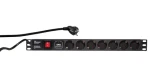 LogiLink Napájacia lišta 19" 7x230V čierna / Zásuvková lišta / vypínač / 2 m / 16 A (PDU7C01)