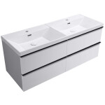 CERANO - Kúpeľňová skrinka Velora - biela matná, úchytka čierna - keramické dvojumývadlo Viano - 121,5x67,5x46,5 CER-305728