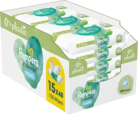 Pampers Harmónia Aqua Plastic Free Vlhčené obrúsky 720ks (15 x 48 ks) (8006540510247)