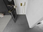 MEXEN/S - Kioto+ L Sprchová zástena WALK-IN s poličkou a držiakom uterákov 110 x 200, čierny vzor, zlatá 800-110-123-50-77