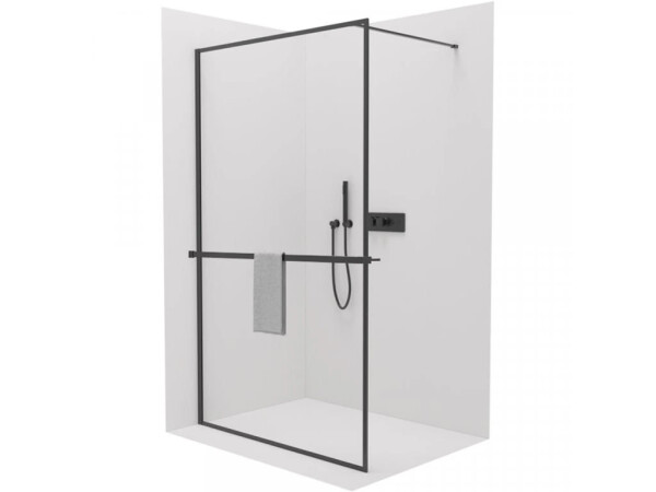 CERANO - Sprchová zástena Walk-in Moreli Ľ/P + polička/držiak na uteráky - čierna matná, transparentné sklo - 140x200 CER-543787