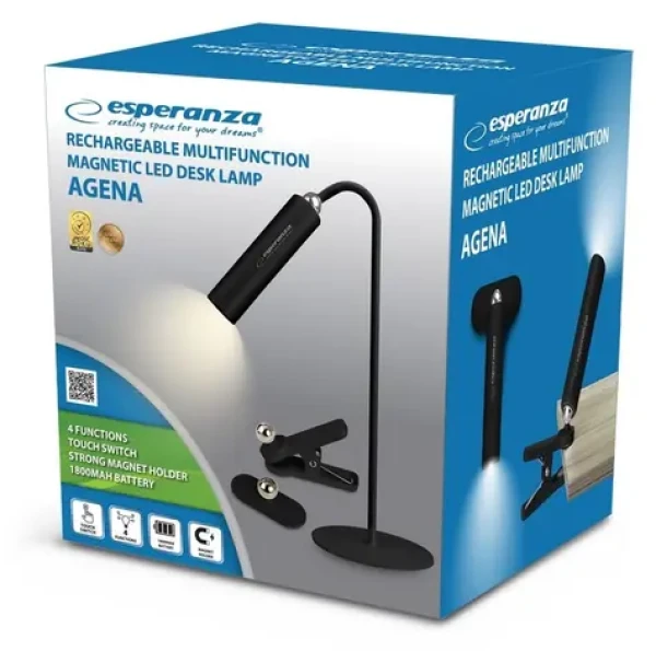 Esperanza ELD118K čierna / LED stolná lampa 3v1 / 3W / 200lm / 4000K / 3 režimy / USB-C (ELD118K)
