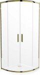 MEXEN/S - Rio sprchovací kút štvrťkruh 90x90, transparent, zlatá + biela vanička so sifónom 863-090-090-50-00-4110G