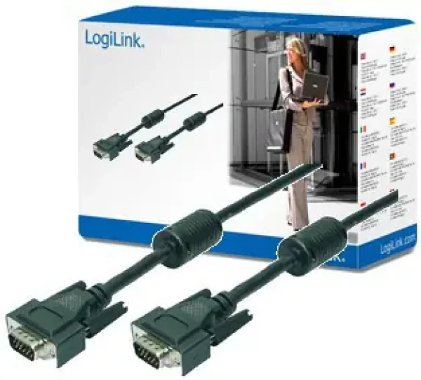 LogiLink VGA kábel 20 m čierna / Prepojovací video kábel / VGA (D-Sub) - VGA (D-Sub) / s ferity (CV0018)