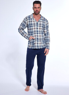 Cornette 114/77 dĺžka/r 3XL-5XL pyžamo na zips tmavě modrá - mřížka 4XL