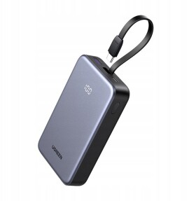 Ugreen Powerbank UGREEN PB505 20000mAh USB-A, USB-C 20W + wbudowany kabel USB-C Sivý