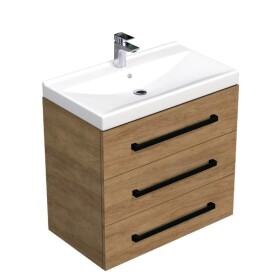 Kúpeľňová skrinka s čiernou úchytkou a umývadlom SAT Cube Way 80x71x46 cm dub Hickory mat CUBE46C803DHVER CUBE46C803DHVER