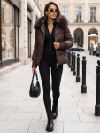 Dámska prešívaná bunda s kožušinovou kapucňou, slivková, FashionStreet TY5891 M