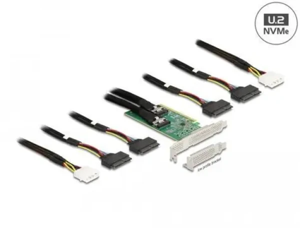 DeLock PCI Express x16 / Radič / 4X U.2 SFF-8639 NVMe / PCIe 4.0 / 64 Gbit/s (90077)