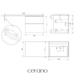 CERANO - Kúpeľňová skrinka Velora - biela matná, úchytka čierna + doska pod umývadlo z lit. mramoru Elanys - 12 mm + konzola chróm - 160x54,2x46,5 CER-679387