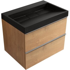 CERANO - Kúpeľňová skrinka Velora - dub medový, úchytka chróm + umývadlo z lit. mramoru Vita - čierna matná - 70x63x46,5 CER-8050BD84047