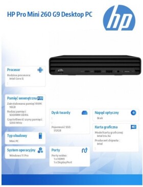 HP hp inc. Komputer Mini Pro 260 G9 i5-1335U 512GB/16GB/W11P 998L4ET