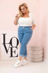 Dámske bavlnené nohavice s elastickým pásom a kravatami Light Denim 5XL