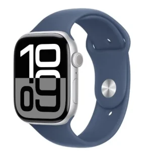 Apple Watch Series 10 GPS+Cellular 42mm Strieborné hliníkové telo - Denimový športový remienok (M/L) / 150-200 mm (MWX43QC/A)
