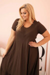 Dámske plus size šaty s krátkymi rukávmi a volánom z ľahkej viskózy v hnedej farbe UNI