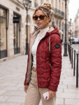 Dámska prešívaná prechodná bunda s kapucňou, bordová, FashionStreet TY5885 L