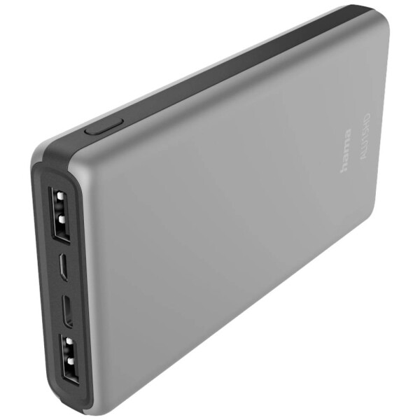 Hama 201656 strieborná / Powerbanka / 15000 mAh / 2x USB / 1x USB-C / 3A / hliníkové prevedenie (201656-H)