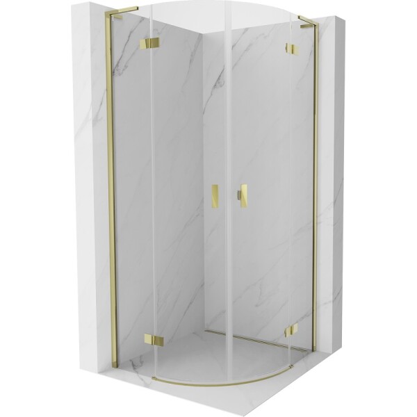 MEXEN/S - Mist L sprchový kút štvrťkruh, krídlové 90 x 90, transparent, zlato 8A33L-090-090-50-00