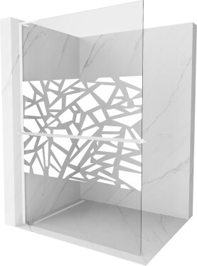 MEXEN/S - Kioto+ L Sprchová zástena WALK-IN s poličkou a držiakom uterákov 90 x 200, biely vzor, biela 800-090-123-20-85