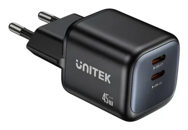 Unitek P1129ABK01- EU čierna / Nabíjačka / 2x USB-C / 45 W / GaN / PD 3.0 (P1129ABK01-EU)