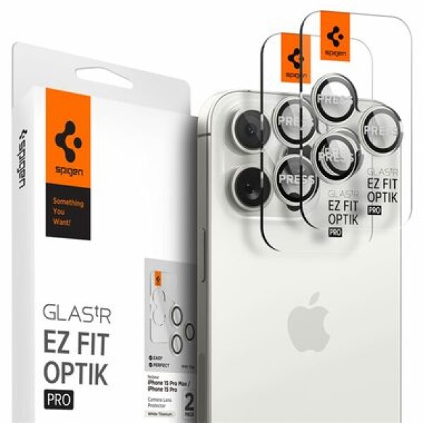 Spigen Glass TR EZ Fit Optik Pre ochranné sklo na fotoaparát pre Apple iPhone 15 Pro 15 Pro Max 2ks biela (AGL07165)