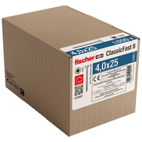 Fischer 573097 skrutky do drevotriesky 25 mm TX 1000 ks; 573097