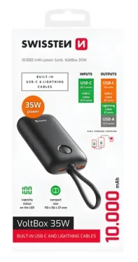 Swissten Voltbox čierna / Powerbanka / 10 000 mAh / 35 W / USB-C + Lightning