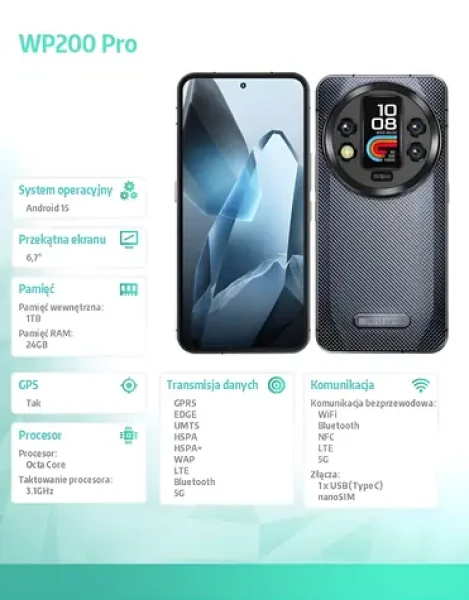Oukitel WP200 Pre 5G šedá / Mobilný telefón / 24GB/1TB / IP69K (WP200Pro-GY/OL)