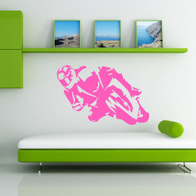 Veselá Stena Samolepka Motorkár Farba: růžová, Veľkosť: 80 x 53 cm
