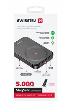 Swissten 22013975 POWER BANK 5000 mAh čierna / Power Bank / 20W / USB-C / Qi (22013975)