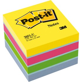 Post-it kocka samolepiacich poznámok 2051-U 51 mm x 40 mm ultra modrá, ultra žltá, ultra zelená, ultra ružová 400 listov; 2051-U