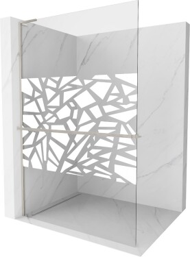 MEXEN/S - Kioto+ L Sprchová zástena WALK-IN s poličkou a držiakom uterákov 90 x 200, biely vzor, nikel kartáčovaná 800-090-123-97-85