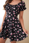 Dámske kvetinové šaty s volánovými rukávmi a elastickým pásom čierne UNI
