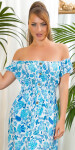 Sexy off-shoulder Summer Maxi Dress with decorative buttons blue L/XL