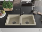 MEXEN/S MEXEN/S - Mario granitový drez 2-bowl vrátane batérie Carla, béžová 6504-69-670700-70