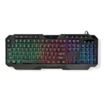 Nedis US herná klávesnica / Klávesnica / membránová / LED podsvietenie / USB-A / kábel 1,3 m / US (GKBD110BKUS)
