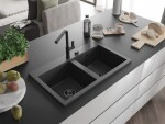 MEXEN/S MEXEN/S - Hektor granitový drez 2-bowl 800 x 480 mm, čierna kropenatá, čierny sifón 6521802000-76-B