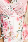 603-4 Vzdušné maxi šaty s obálkovým výstrihom a kvetinovým vzorom - PINK Roses UNI