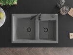 MEXEN/S MEXEN/S - Tomas granitový drez 2-bowl 800 x 500 mm, šedá, + čierny sifón 6516802000-71-B