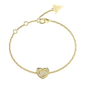 Guess Pozlátený náramok Srdiečko s kryštálmi LOVE JUBB05461JWYG 18,4 cm