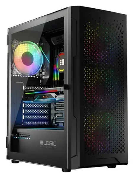 Logic Aramis ARGB Midi čierna / ATX / micro-ATX / mini-ITX / bez zdroja / 1 x USB 3.0 / 2 x USB 2.0 / priehľadná bočnica (AT-ARAMIS-10-0000000-0002)